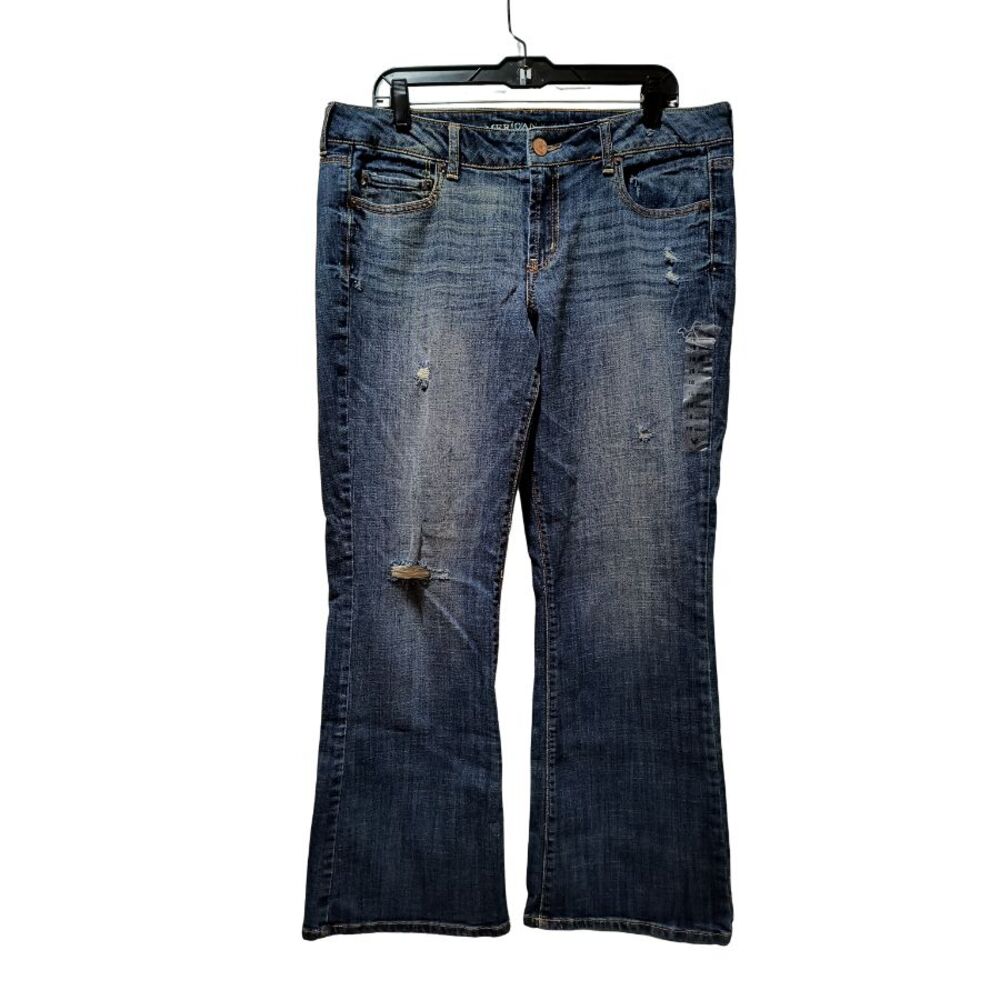 American Eagle Favorite Boyfriend Stretch Jeans Women 16 Blue Distressed Denim